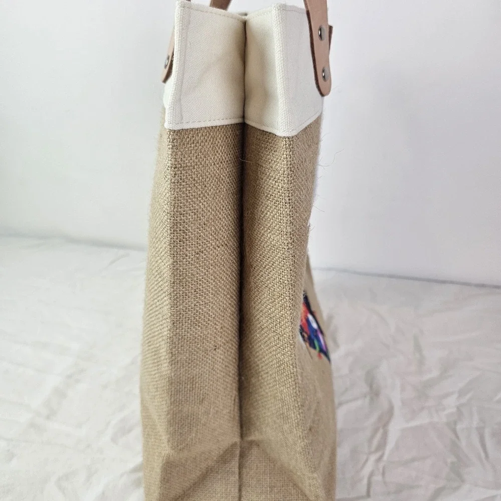 Brighton NWT  Let Love Grow Burlap Tote Bag Floral Heart Farmers Market Shopping